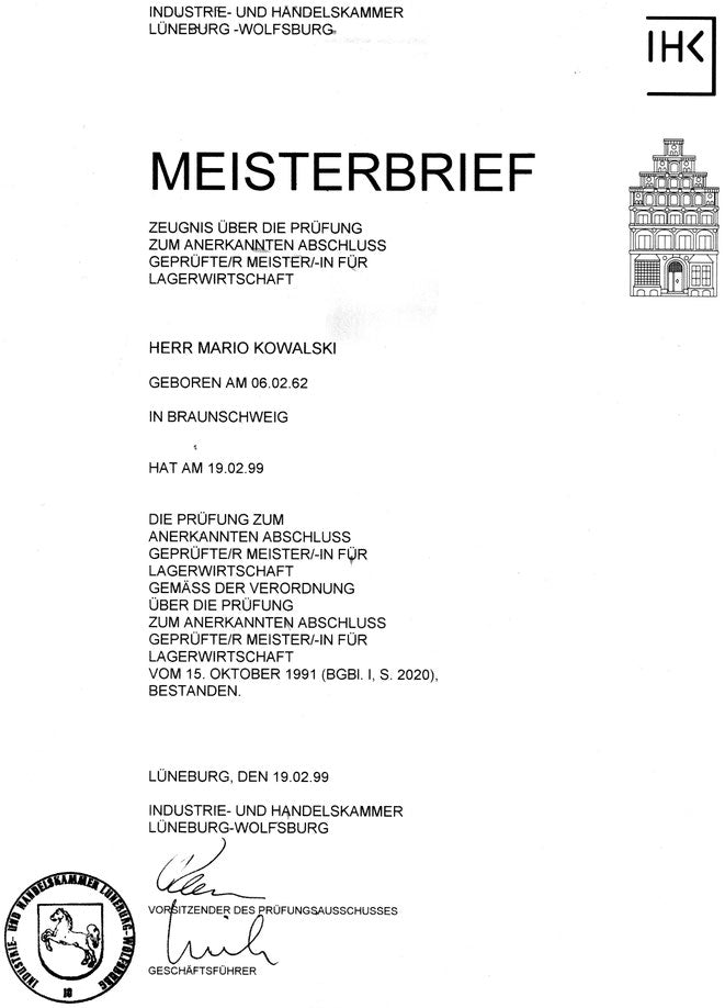 IHK Meisterbrief – Geprüfter Meister für Lagerwirtschaft